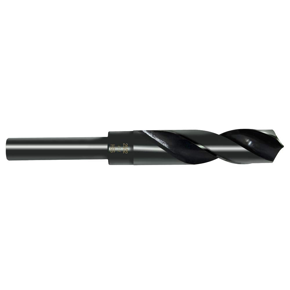 Reduced shank high-speed steel drill bit with black oxide finish, 1-1/8 inch diameter, 118-degree tip angle