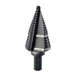 Step drill bit #9 with dual-flute design, sizes 7/8" and 1-1/8", anti-jam for faster drilling and longer life