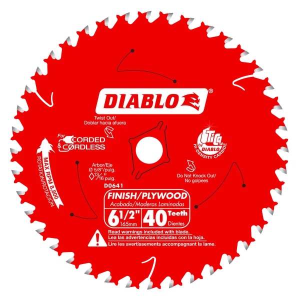 6-1/2" DIABLO FINISH/PLYWOOD 40D SAW BLADE (A0724A)