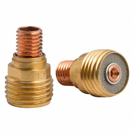 Pair of brass gas lenses with 1/16 inch tungsten electrode compatibility for Lincoln TIG welding torches KP4753-116