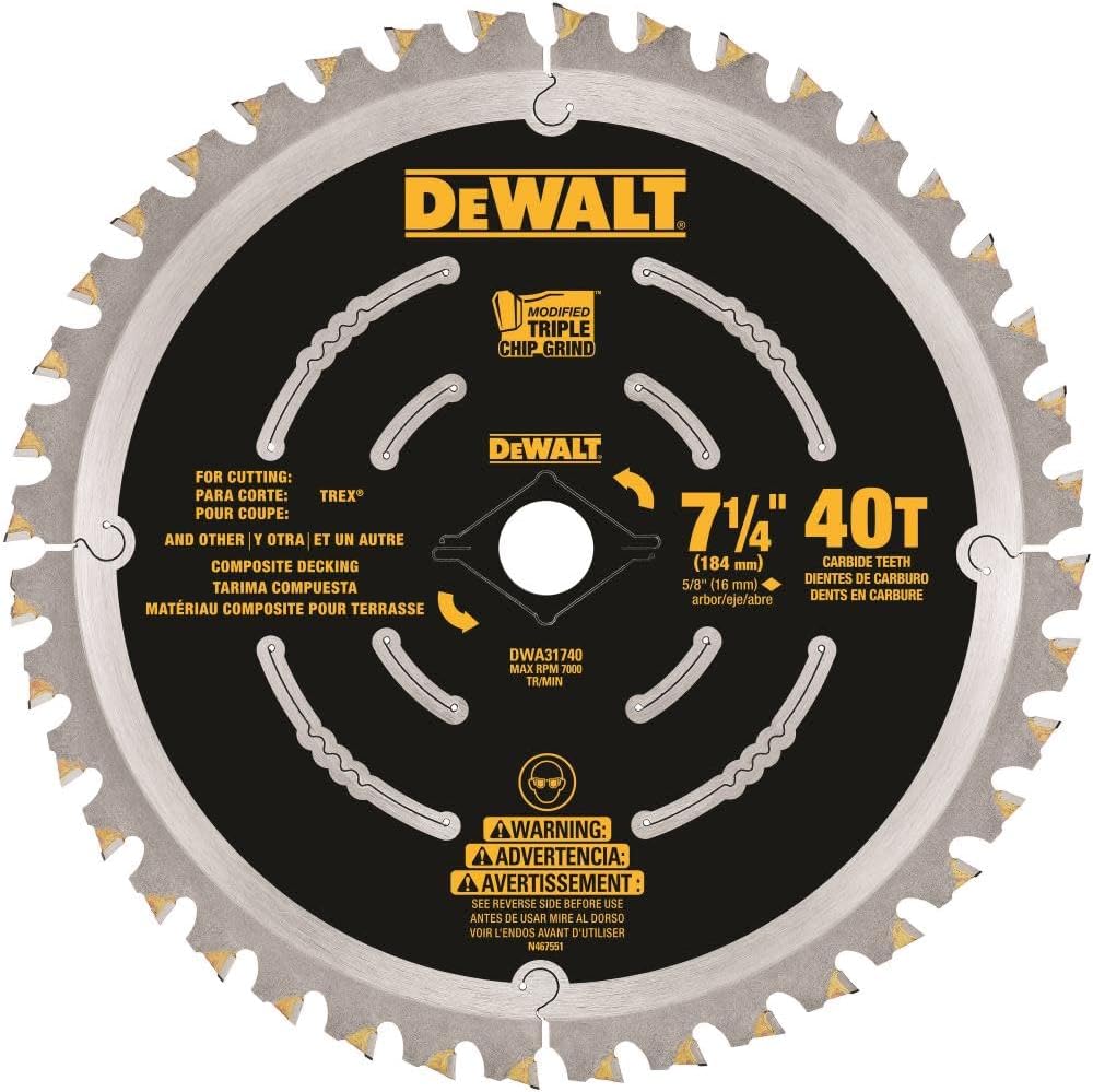 LAME 7-1/4 MATÉRIAU COMPOSITE POUR TERRASSE 40 DENTS DEWALT DWA31740