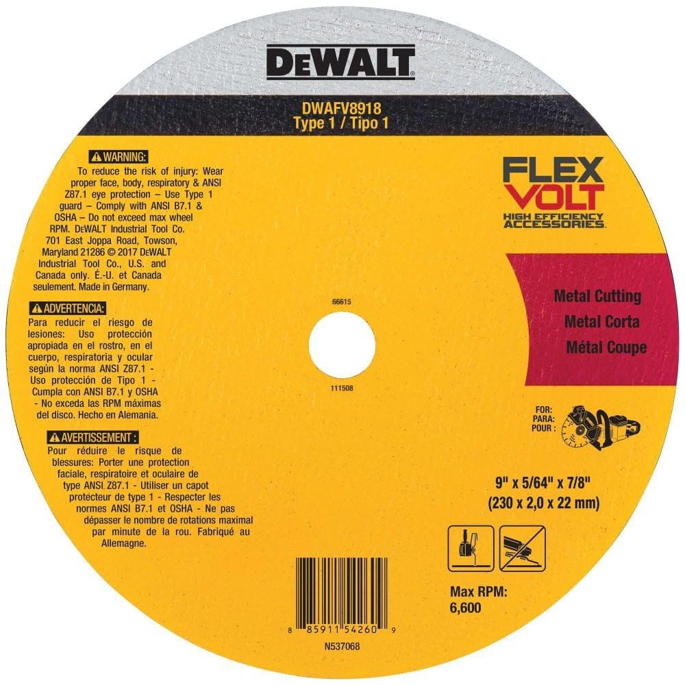 MEULE À COUPER 9'' X 5/64'' X 7/8'' TYPE 1 DEWALT DWAFV8918