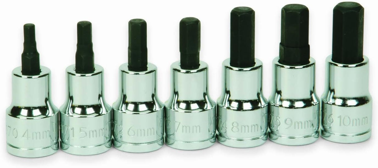 ENS. 7 DOUILLES HEX. 3/8 DR. SUR RAIL.