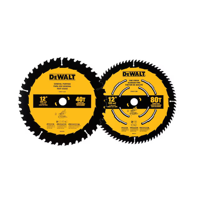 PAQUET DE 2 LAMES DE SCIE 12" 40 DENTS & 80 DENTS DEWALT DWA124080CMB