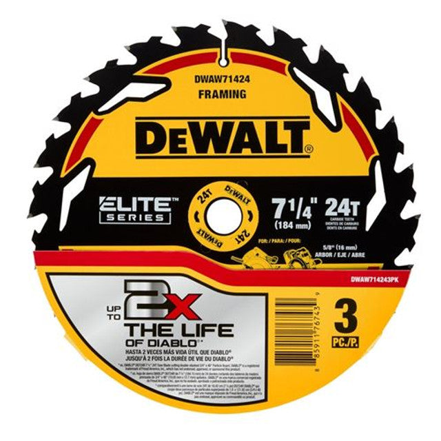 LAME DE SCIE 7-1/4" 24D ELITE SERIES (PAQUET DE 3) DEWALT DWAW714243PK