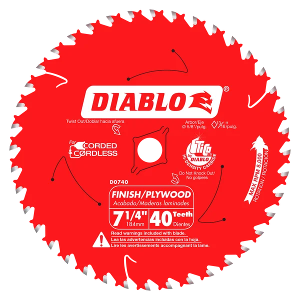 7-1/4" DIABLO PLYWOOD/FINISH 40D SAW BLADE (D0740A)