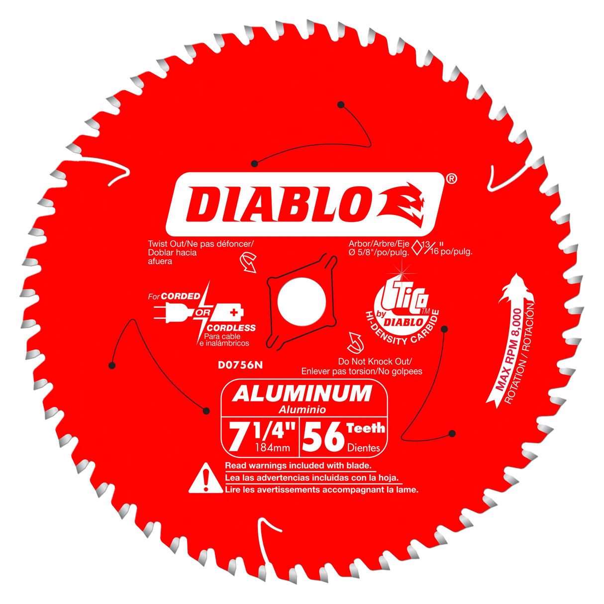 SAW BLADE 7-1/4 DIABLO ALUM. 56D (D0756N)