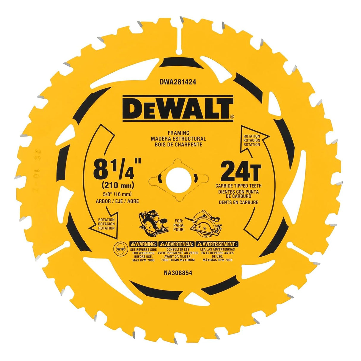 LAME 8-1/4 24 DENTS DEWALT BOIS DE CHARPENTE DEWALT DWA281424