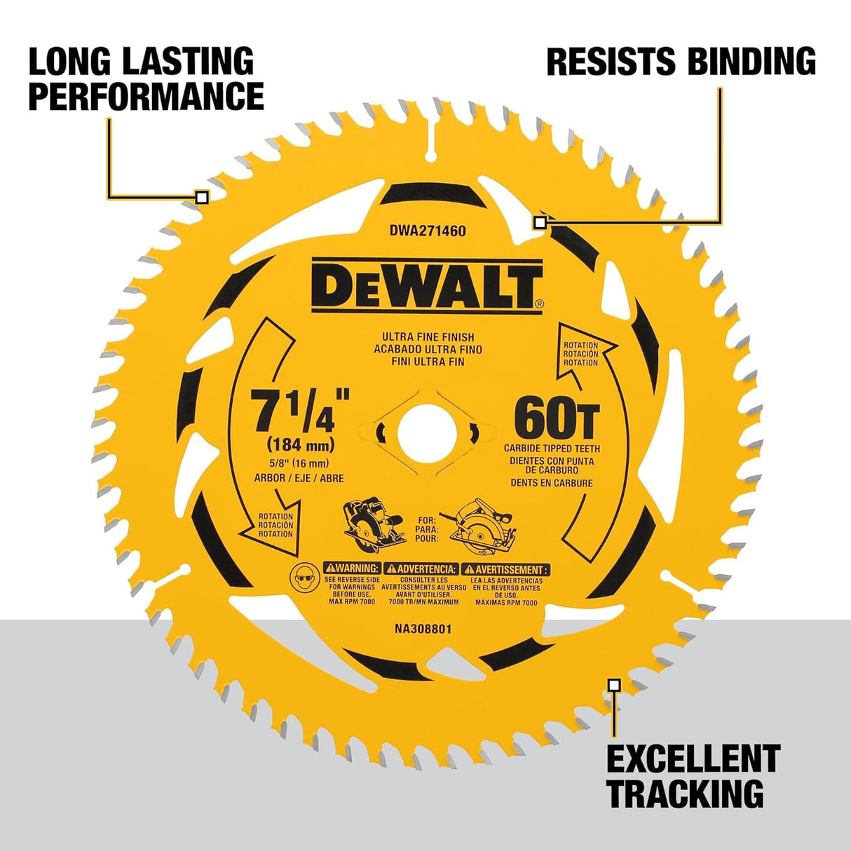 LAME DE SCIE 7-1/4 60 DENTS DEWALT DWA271460