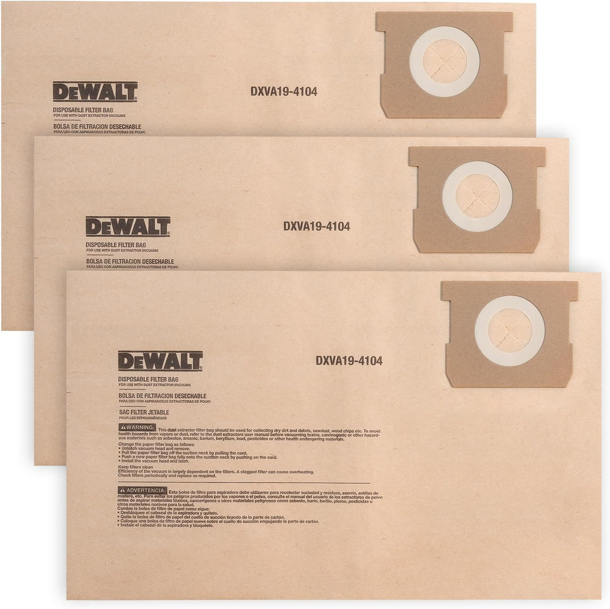 DEWALT DXVA19-4104 SAC BALAYEUSE 5-8 GAL (3 PACK)