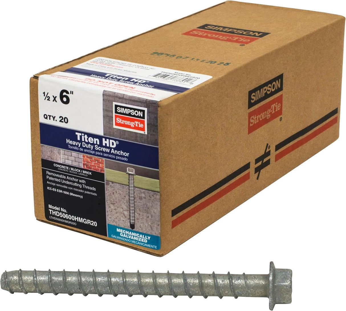 STRONG TIE THD50600HMG ANCRAGE TITEN HD MG 1/2 X 6 (20 PACK)