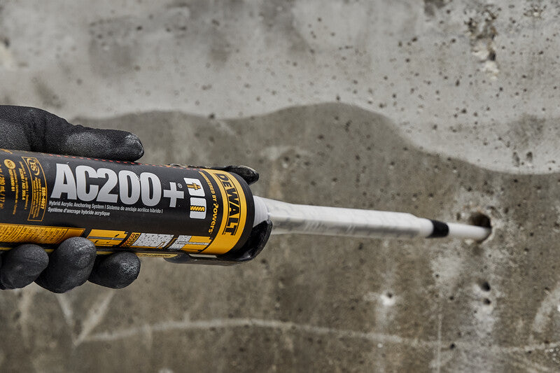 9.5 oz DeWalt AC200+ two-component acrylic injection adhesive cartridge for concrete anchoring applications