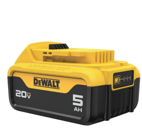 DeWalt 20V MAX 5Ah lithium-ion battery pack with LED charge indicator for cordless power tools use