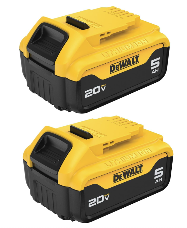 SET OF 2 DEWALT 20V BATTERIES. MAX 5AMP.