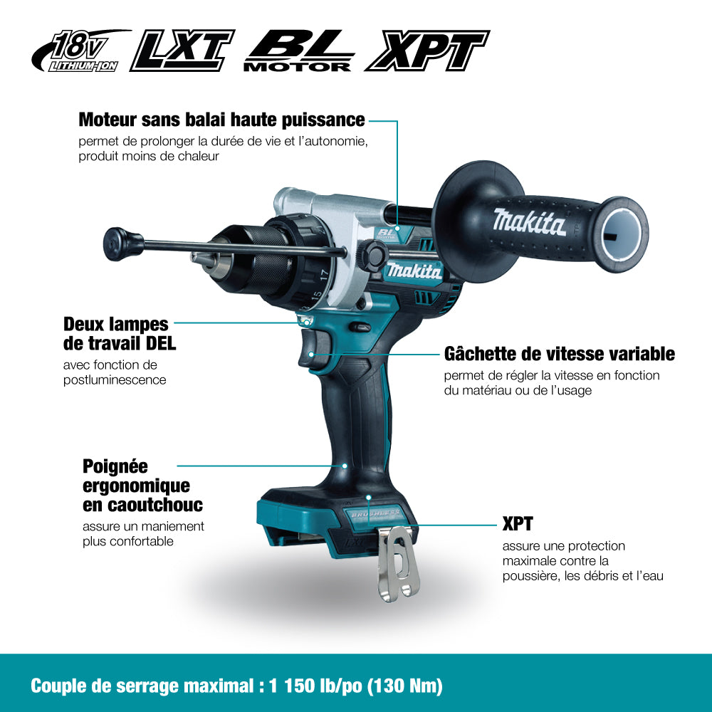 Perceuse-visseuse à percussion sans balais 18 V LXT 1/2" MAKITA (OUTIL) DHP486Z