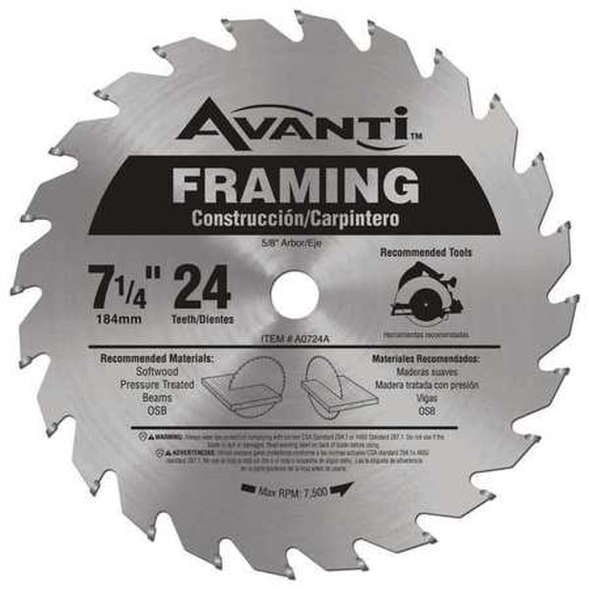SAW BLADE 7-1/4" DIABLO WOOD AVANTI FRAMING 24D (A0724A)