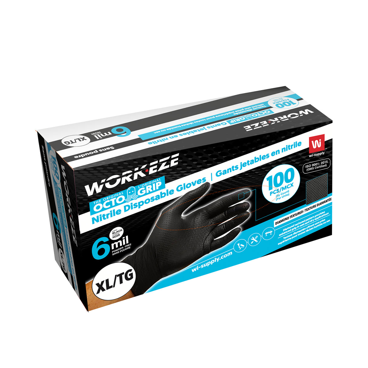 GANTS JETABLES EN NITRILE NOIRS TEXTURÉS WIPECO 6 MIL (100 PCS) T-GRAND