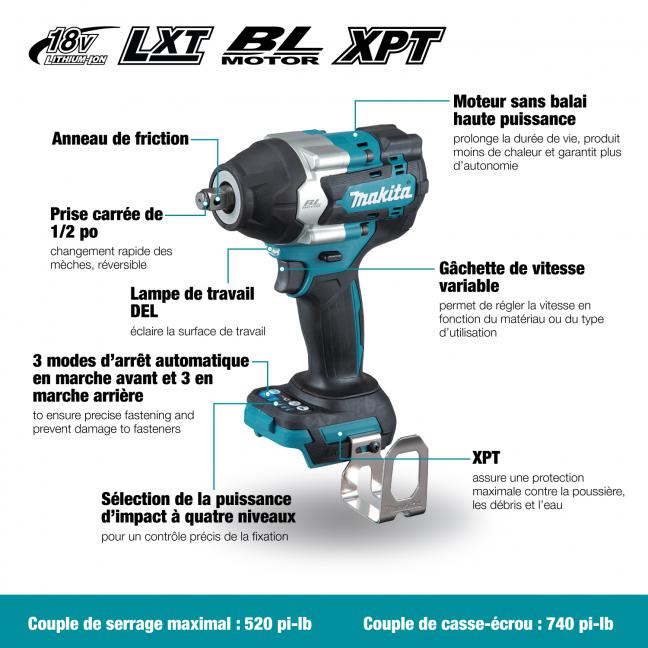 IMPACT 1/2'' MAKITA (OUTIL) DTW700XVZ