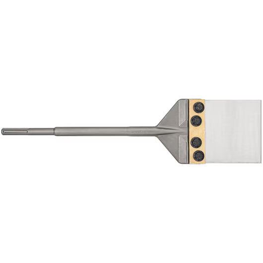 6-inch SDS Max floor scraper with stainless steel blade, replaceable parts, and wide design for tile removal