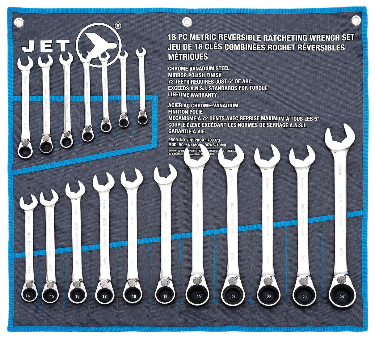 JEU DE CLÉS COMB. METRIQUE À CLIQUET 18 PIECES JET 700373