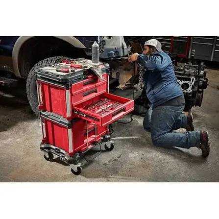 Coins renforcés en métal du coffre à outils Milwaukee PACKOUT 3 tiroirs