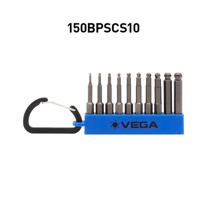 ENSEMBLE D'EMBOUTS HEX. (SAE) BALL-END x 2" AVEC MOUSQUETON 10 pièces VEGA 150BPSCS10