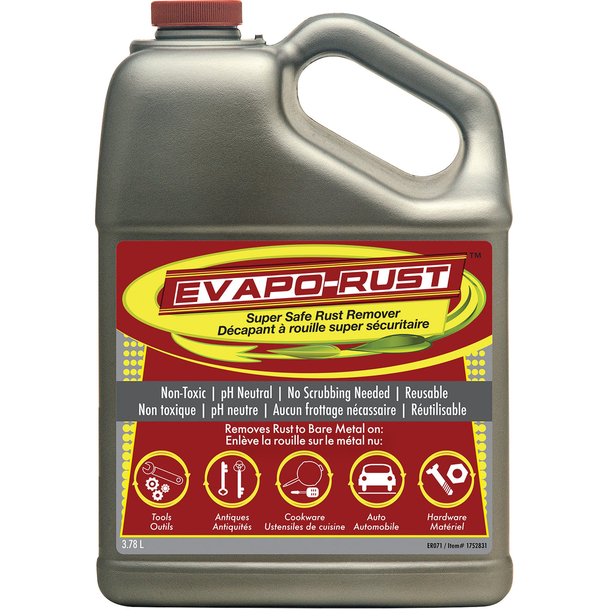 3.78L Evapo-Rust super safe rust remover with non-toxic, reusable formula, no scrubbing, pH neutral for tools and metals