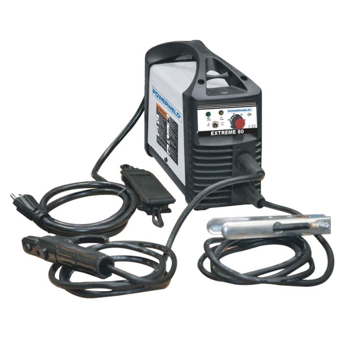 Compact 120V Power Weld CA-90A rod welder with adjustable current dial and electrode holder accessories