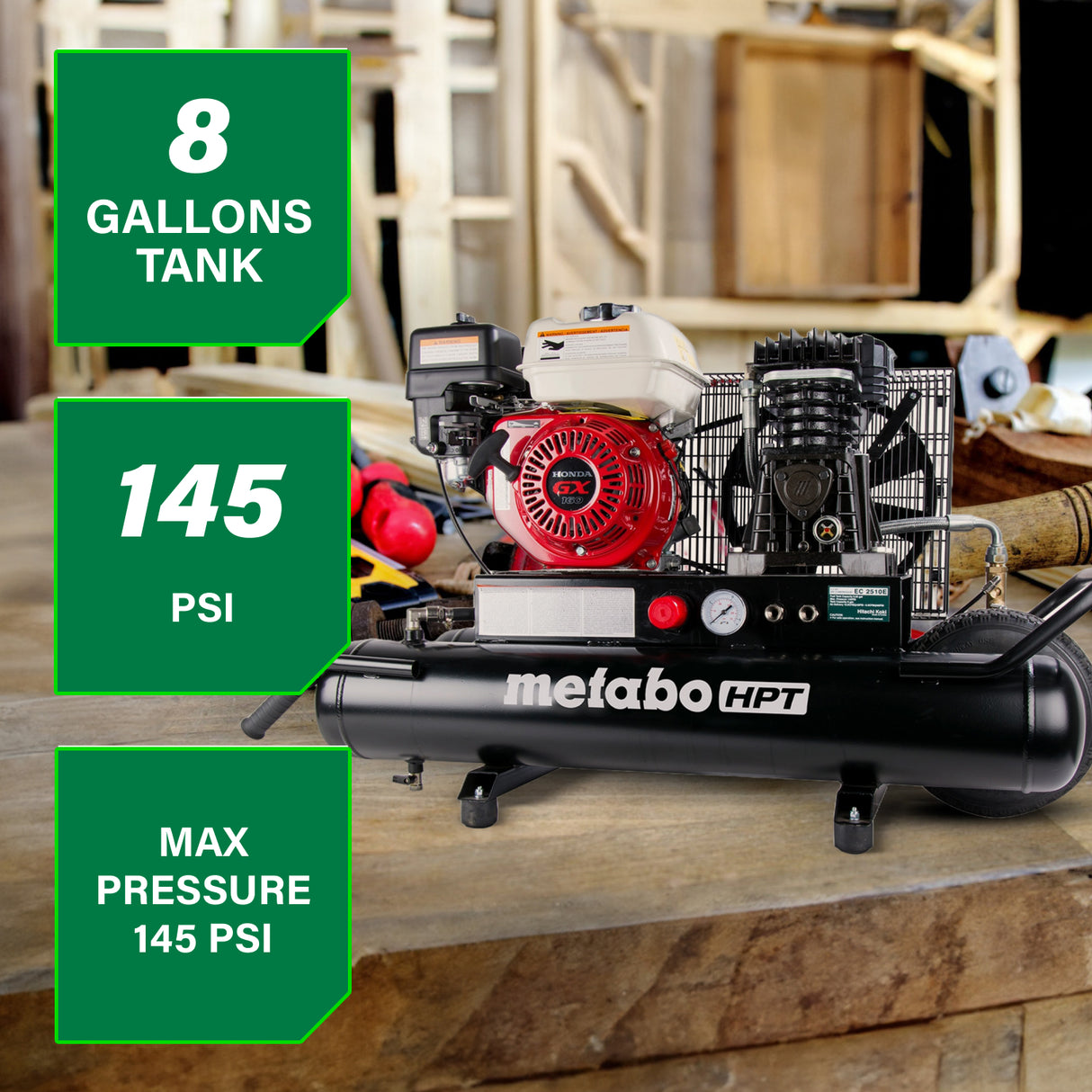 GAS COMPRESSOR 5.5 HP. 8 GAL. METABO HPT EC2510EM