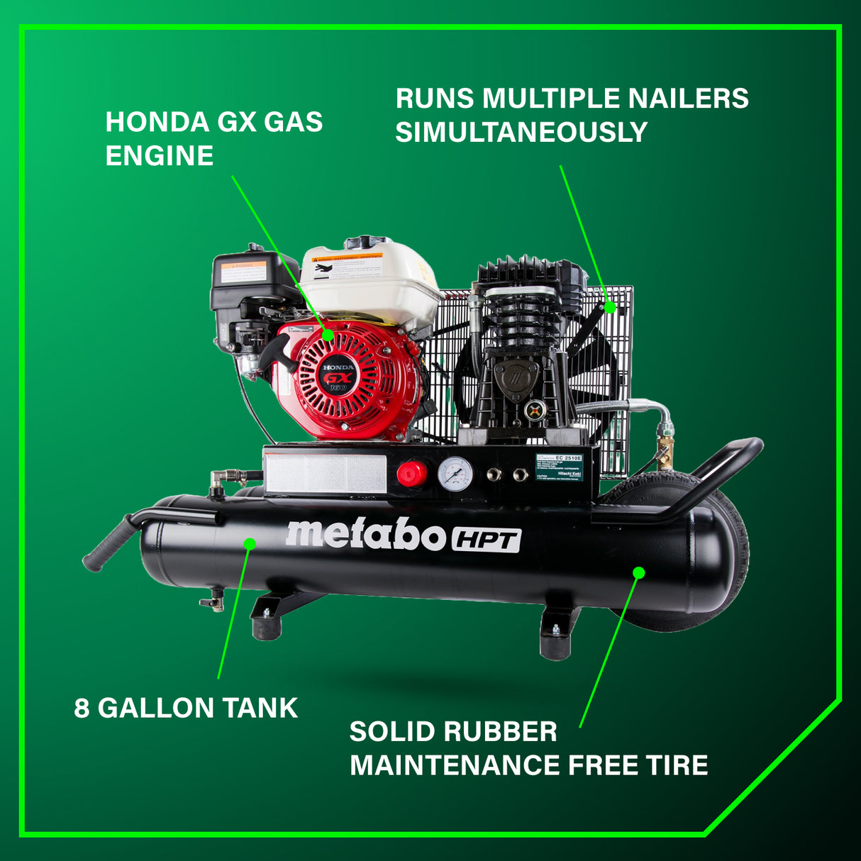 GAS COMPRESSOR 5.5 HP. 8 GAL. METABO HPT EC2510EM