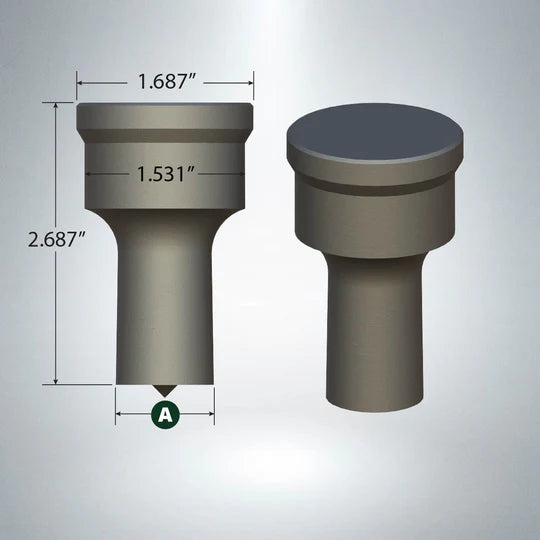 Industrial punch tool POINÇON F-26 1 7/32" Cleveland with precise dimensional measurements shown