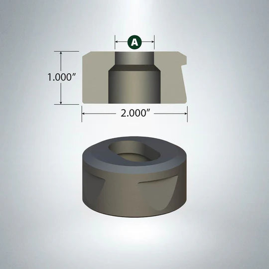 Oblong punch die with 1-inch height, 2-inch diameter, and two positioning notches for precise metal forming