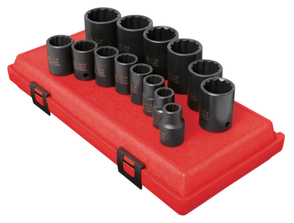 IMPACT SOCKET SET 1/2" 14PCS SAE 12 POINT