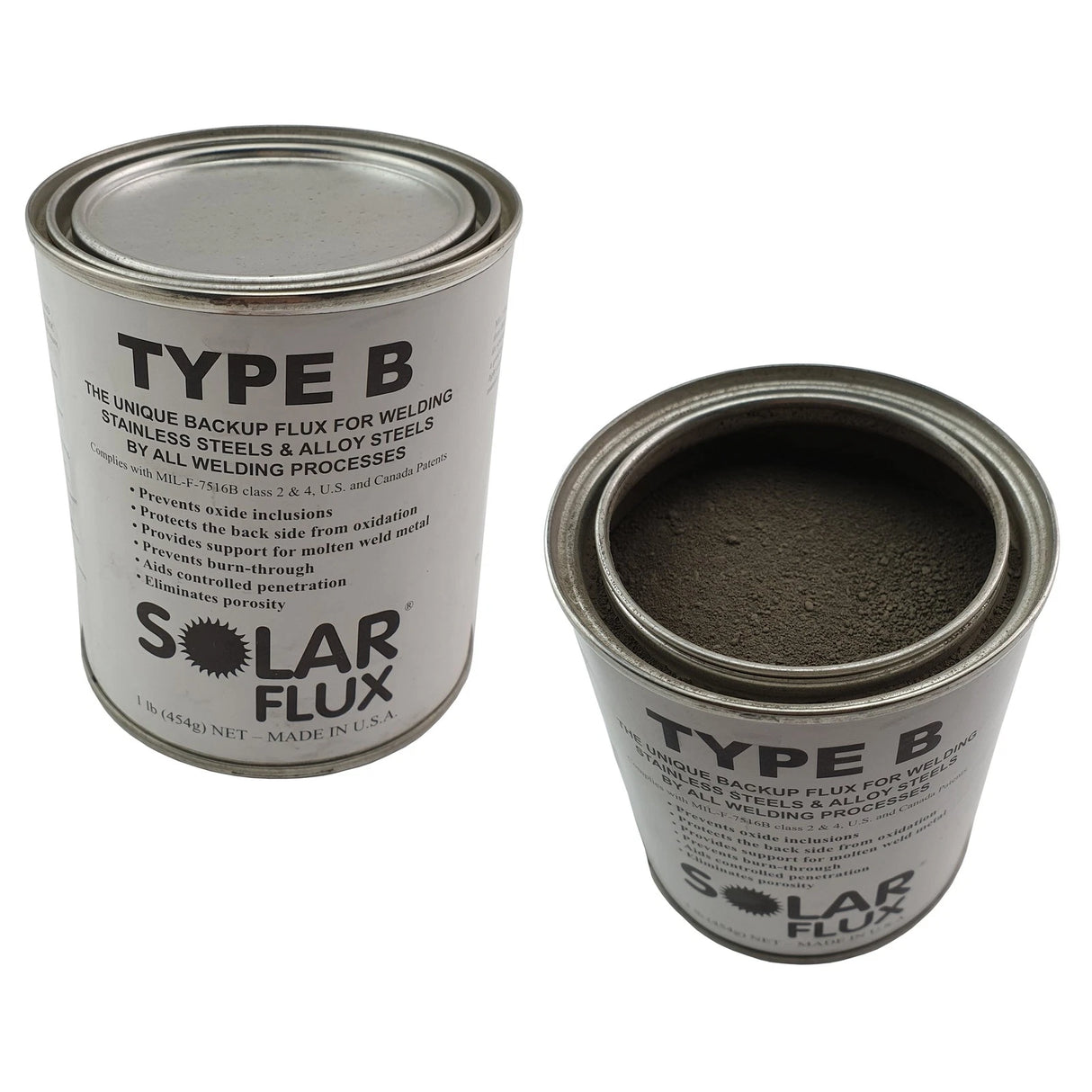 1 lb can of Solar Flux Type B backup welding flux powder for stainless and alloy steel welds