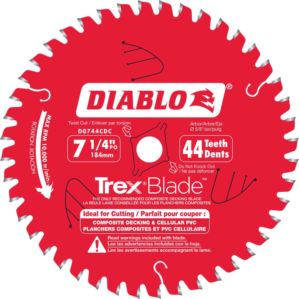 7-1/4" DIABLO COMPOSITE DECK 44D SAW BLADE (D0744CDC)
