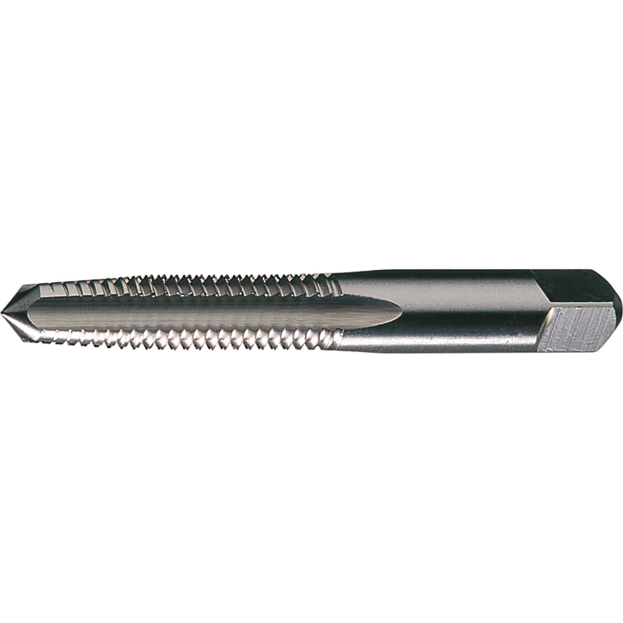 High-speed steel hand tap 10-24 NC #2 with bright finish and square shank for threading applications