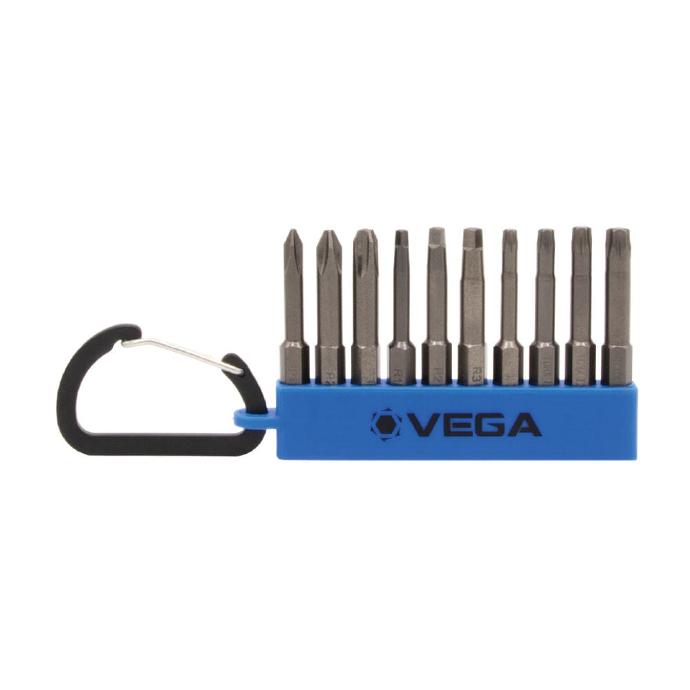 ENSEMBLE D'EMBOUTS PHILLIPS , CARRÉS ET TORX® AVEC MOUSQUETON (10 PIÈCES) VEGA 150PRTCS10
