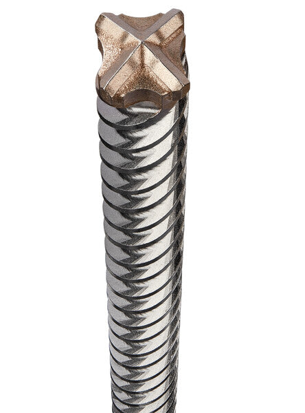 SDS MAX masonry drill bit with 4-cut carbide tip, spiral flute design for extreme durability and concrete drilling