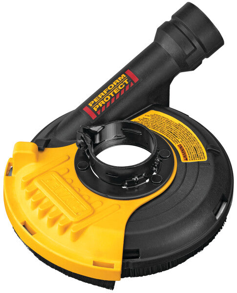 5-inch dust shroud with universal locking connector, yellow and black surface grinding dust collector attachment