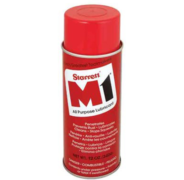 12oz red aerosol can of Starrett M1 all-purpose lubricant for rust prevention and loosening seized metal parts
