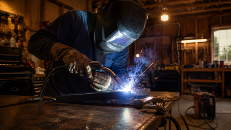 Un professionnel de la soudure au travail avec une soudeuse MIG