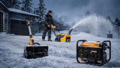 Chantier extérieur enneigé au Québec en pleine tempête hivernale