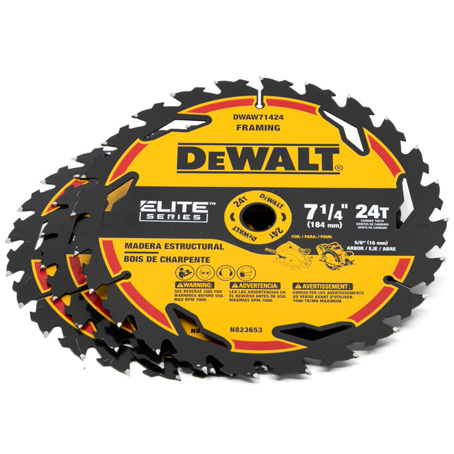 LAME DE SCIE 7-1/4" 24D ELITE SERIES (PAQUET DE 3) DEWALT DWAW714243PK