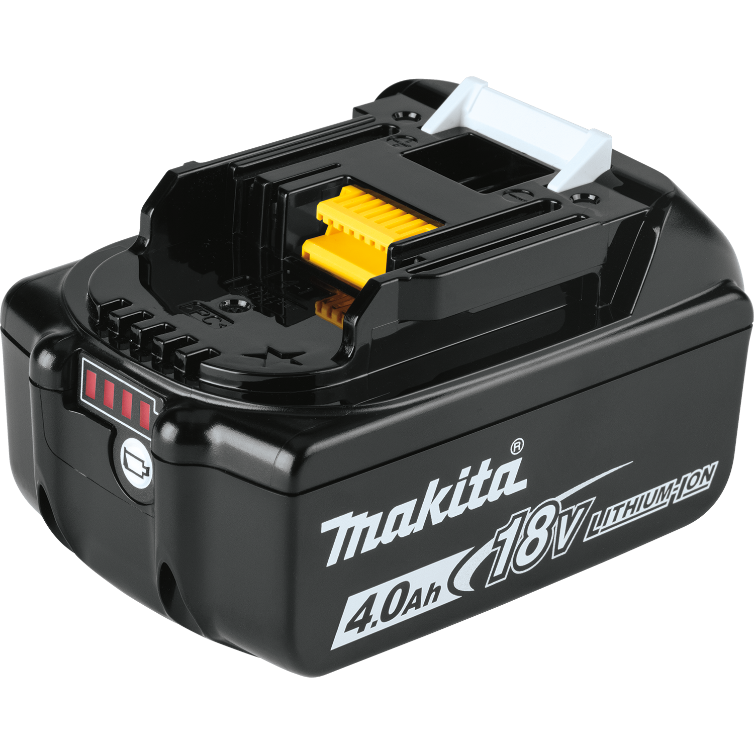 Makita 18V 4.0Ah lithium-ion battery with LED charge level indicator and fast charging technology