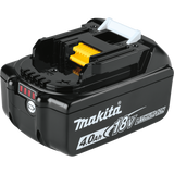 Makita 18V 4.0Ah lithium-ion battery with LED charge level indicator and fast charging technology