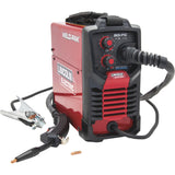 Compact red and black Lincoln Electric WELD-PAK 90i FC flux-cored wire welder with cables and welding gun