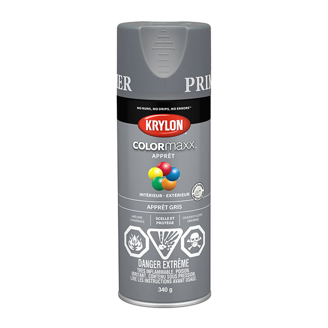 340g Krylon COLORmaxx gray spray primer can with rust protection and durable paint and primer formula