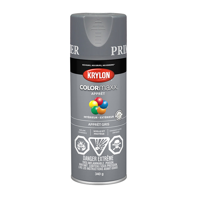 340g Krylon COLORmaxx gray spray primer can with rust protection and durable paint and primer formula
