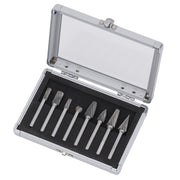 8-piece JET-KUT® premium carbide burr set in metal case for smoothing cast iron, ceramic, and hard materials