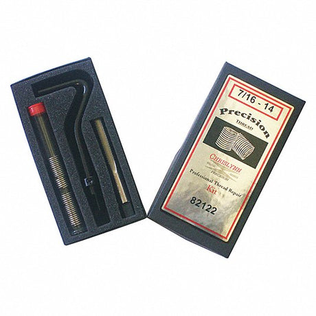 Thread repair kit with tap, insertion tool, and inserts in foam case, size 7/16-14, professional helicoil set